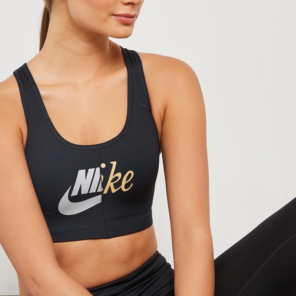 Nike Black Sports Bra with Silver and Gold Logo